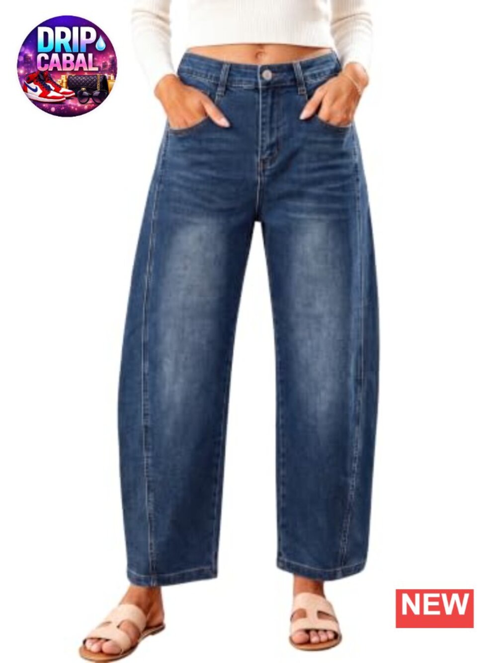 Women's Cropped Wide Leg Barrel Jeans High Waisted Denim Pants